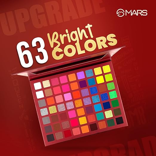 MARS Eyes Can Kill Eyeshadow Palette with 63 Bright Colors | Highly Pigmented, Blendable and Buildable with Minimal Fallout (63gm)