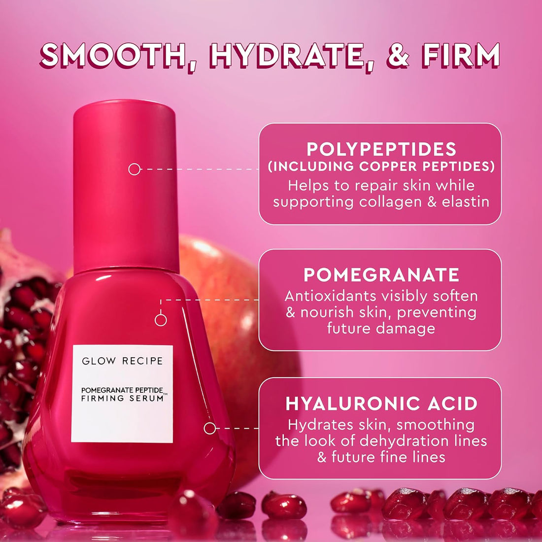 Glow Recipe Pomegranate Peptide Firming Serum - Anti-Aging Face Serum with Hyaluronic Acid, Copper Peptides & Pomegranate (30ml)