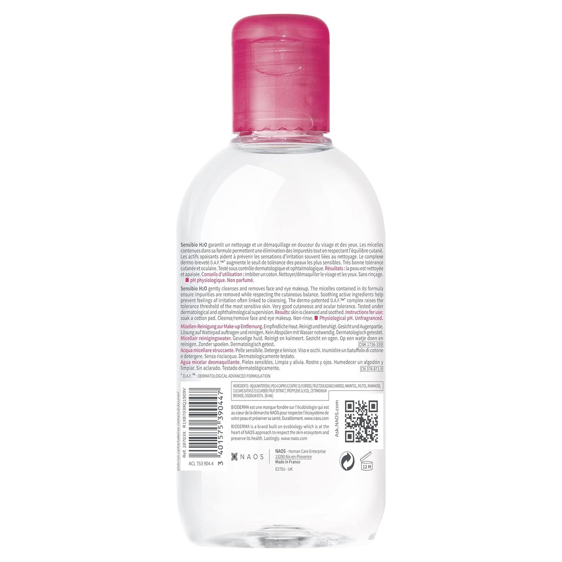 Bioderma Sensibio H2O Daily Soothing Cleanser, Make up Pollution & Impurities Remover Face Eyes Sensitive skin, 250ml