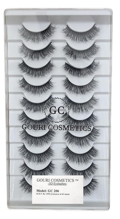 GOURI COSMETICS™ 3D FALSE EYELASHES - False Eyelashes for Women - (10 Pair Pack)