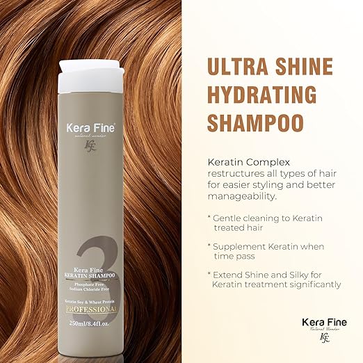 KERA FINE KERATIN SHAMPOO | 250ML | SULFATE FREE | PARABEN FREE | PHOSPHATE FREE, SODIUM CHLORIDE FREE | KERATIN SOY & WHEAT PROTEIN | PROFESSIONAL