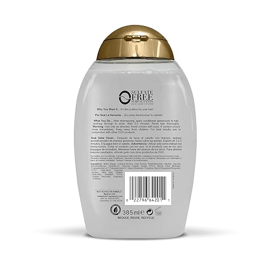 OGX Purifying + Charcoal Detox Conditioner | Coconut Charcoal & Kaolin Clay | For Dry, Color Treated, Greasy, Oily, Curly hair 385ml
