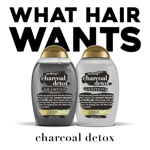 OGX Purifying + Charcoal Detox Conditioner | Coconut Charcoal & Kaolin Clay | For Dry, Color Treated, Greasy, Oily, Curly hair 385ml