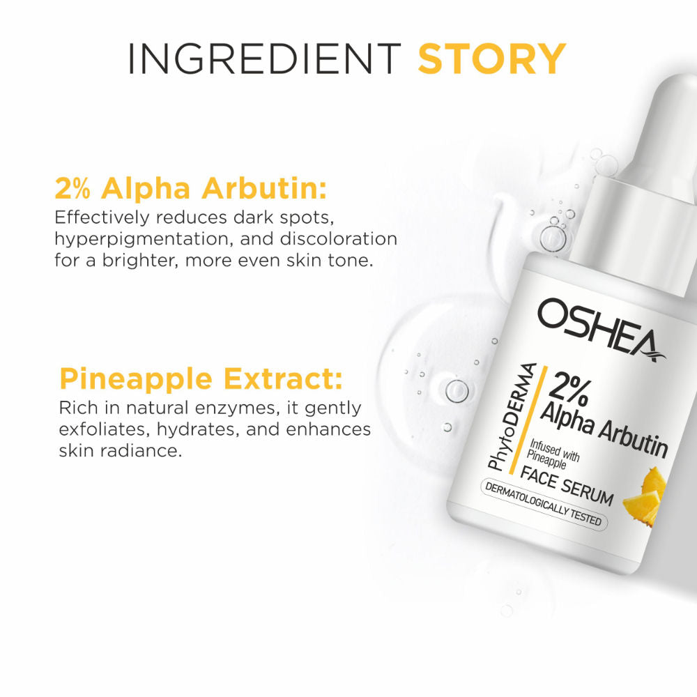 Oshea Herbals Phytoderma Face Serum With 2% Alpha Arbutin & Pineapple Extract Reduces Dark Spots (30ml)