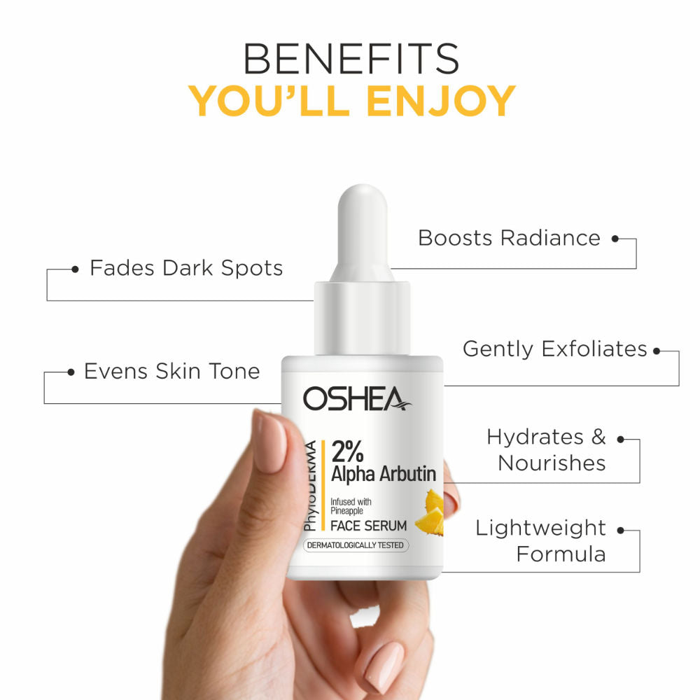 Oshea Herbals Phytoderma Face Serum With 2% Alpha Arbutin & Pineapple Extract Reduces Dark Spots (30ml)
