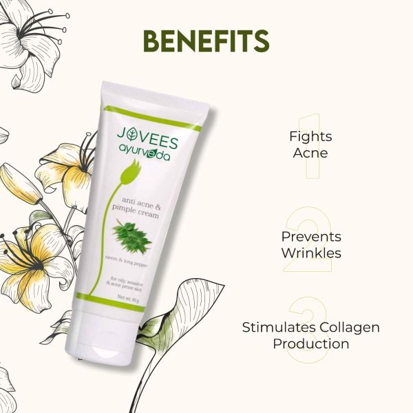 Jovees Anti Acne & Pimple Cream | Oily, Sensitive & Acne Prone Skin 60gm