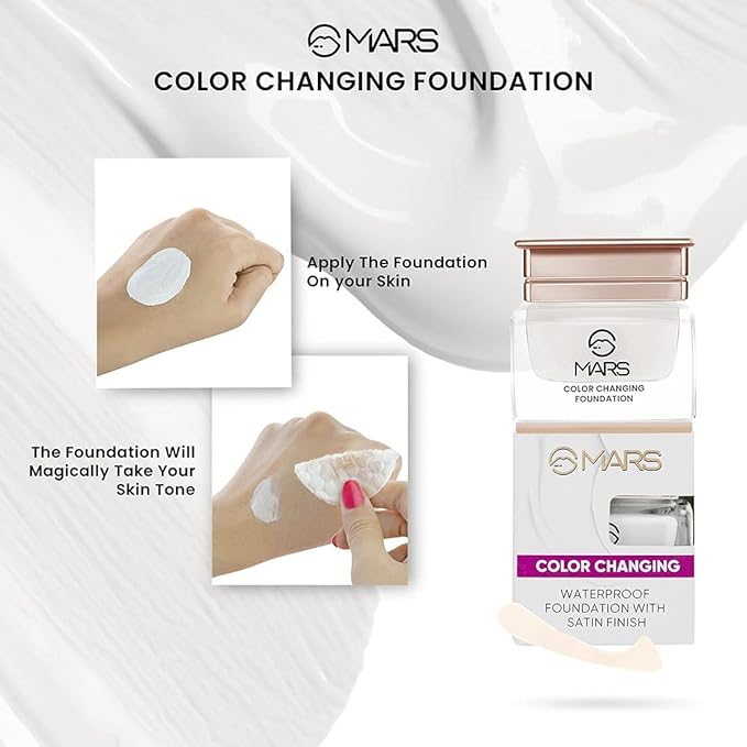 MARS Color Changing Foundation, Liquid Water Proof Satin Finish, Face Makeup Foundation Suitable For Fair Skin Tone Only, Full coverage, Skin Color Corrector 20ml