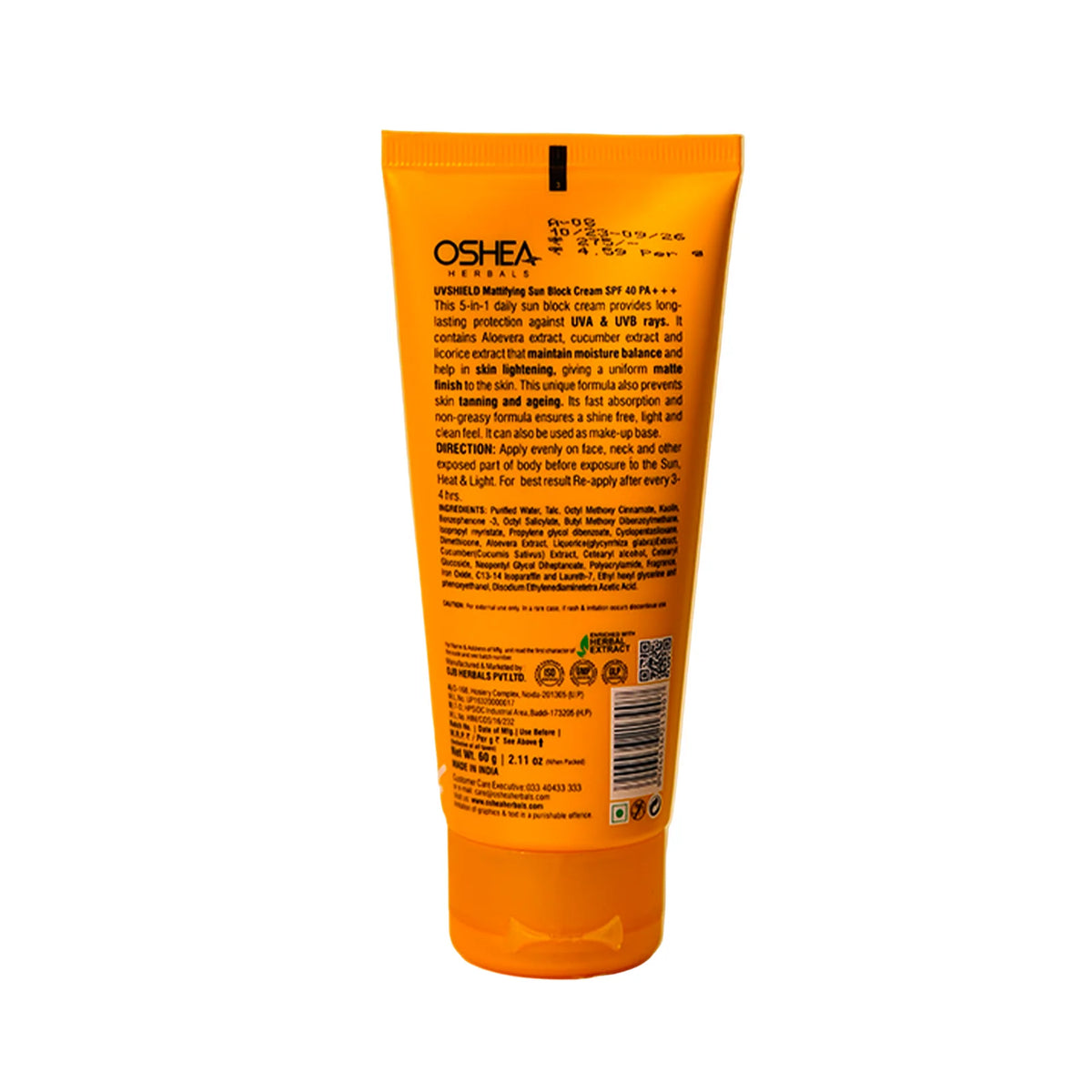 Oshea Herbals Uv Shield Mattifying Sun Block Cream SPF 40 PA +++ All Type Skin 120g
