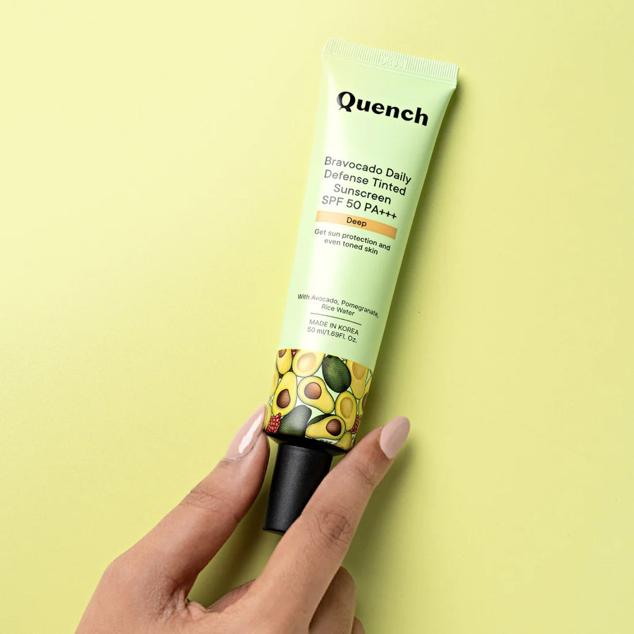 Quench Daily Defense Tinted Sunscreen SPF 50 PA+++ with Avocado Vitamins C & E - 50 ML - Deep