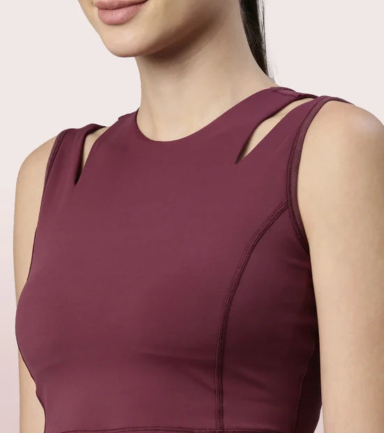 Enamor Shelf Bra Crop Vest | Crew Neck Vest With In-Built Shelf Bra Support | Hugged Fit E123