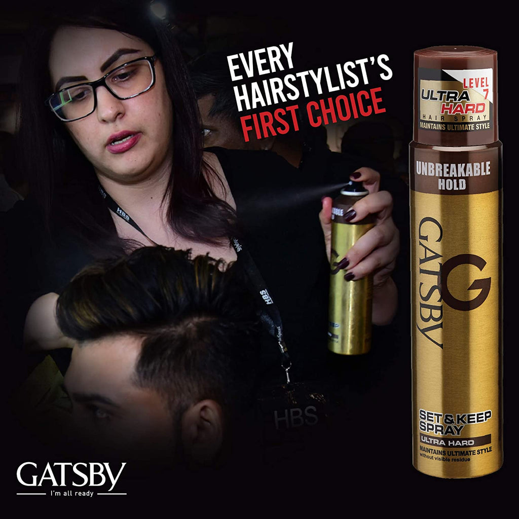 Gatsby Set Unbreakable Set & Keep Spray Ultra Hard Maintains Ultimate Style 250ml