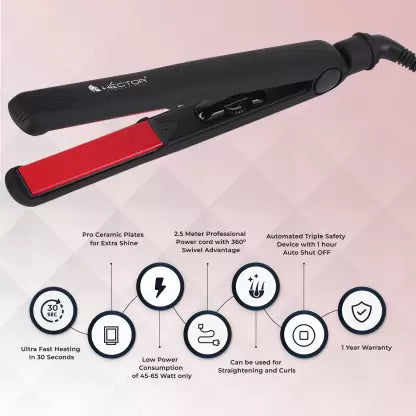 HECTOR PROFESSIONAL STRAIGHTENER 230° C HT-03 CERAMIC BLACK WITH RED PLATE 400 GMS