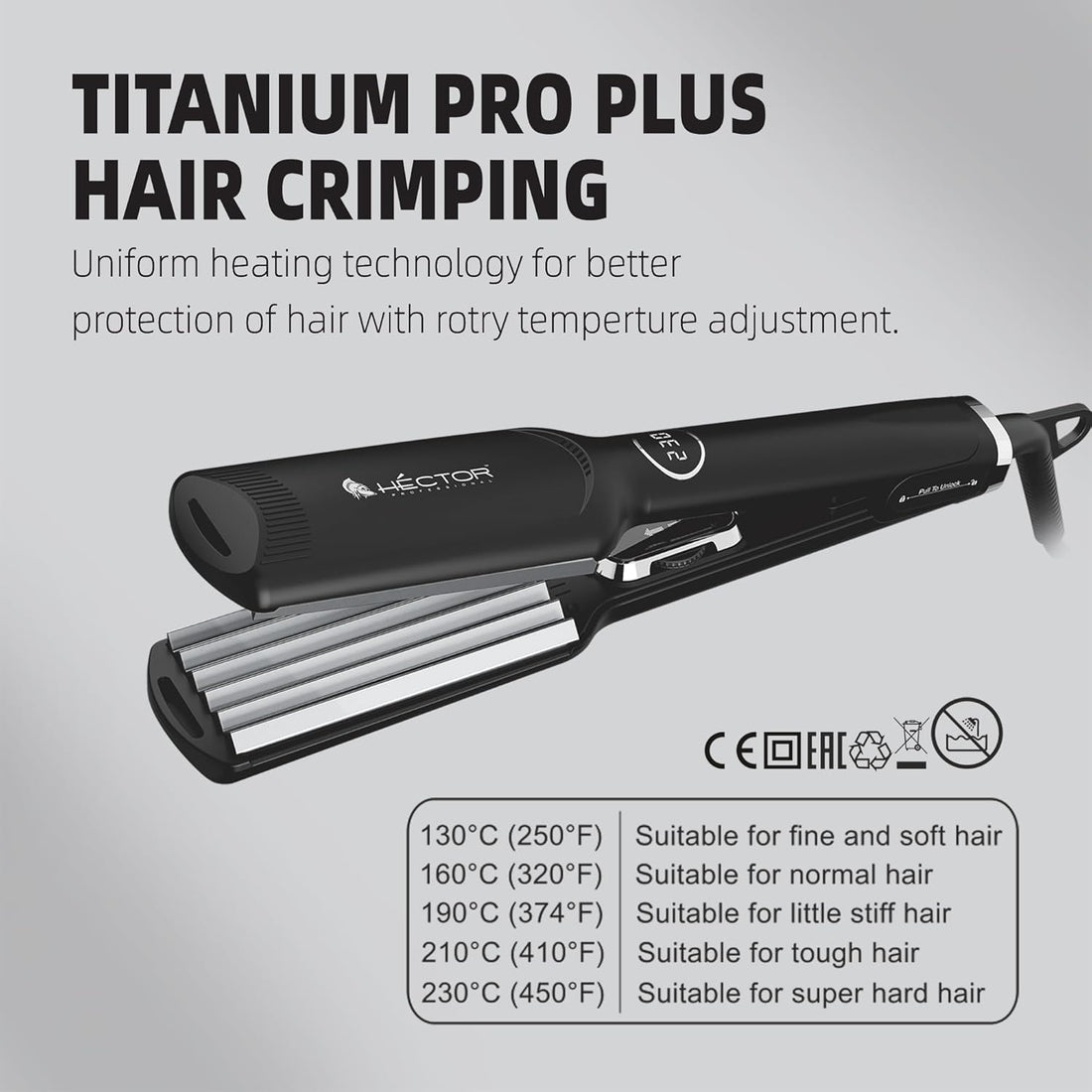 Hector Titanium Pro Plus Hair Crimper with Fast Heatup for Women, Black