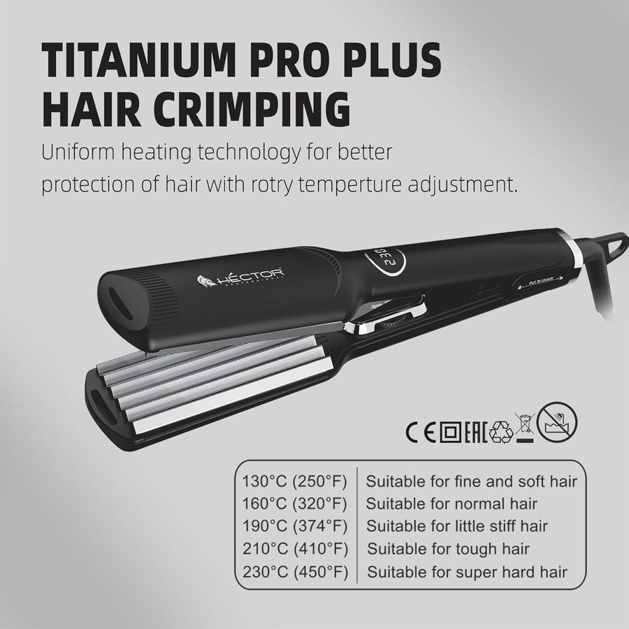 Hector Titanium Pro Plus Hair Crimper with Fast Heatup for Women, Black