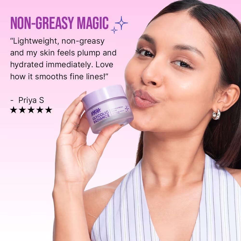 Nykaa Glycolic Radiance Wrinkle Repair & Glow Creme, Grease-Free, for Dull Dry & Combination Skin (50ml)