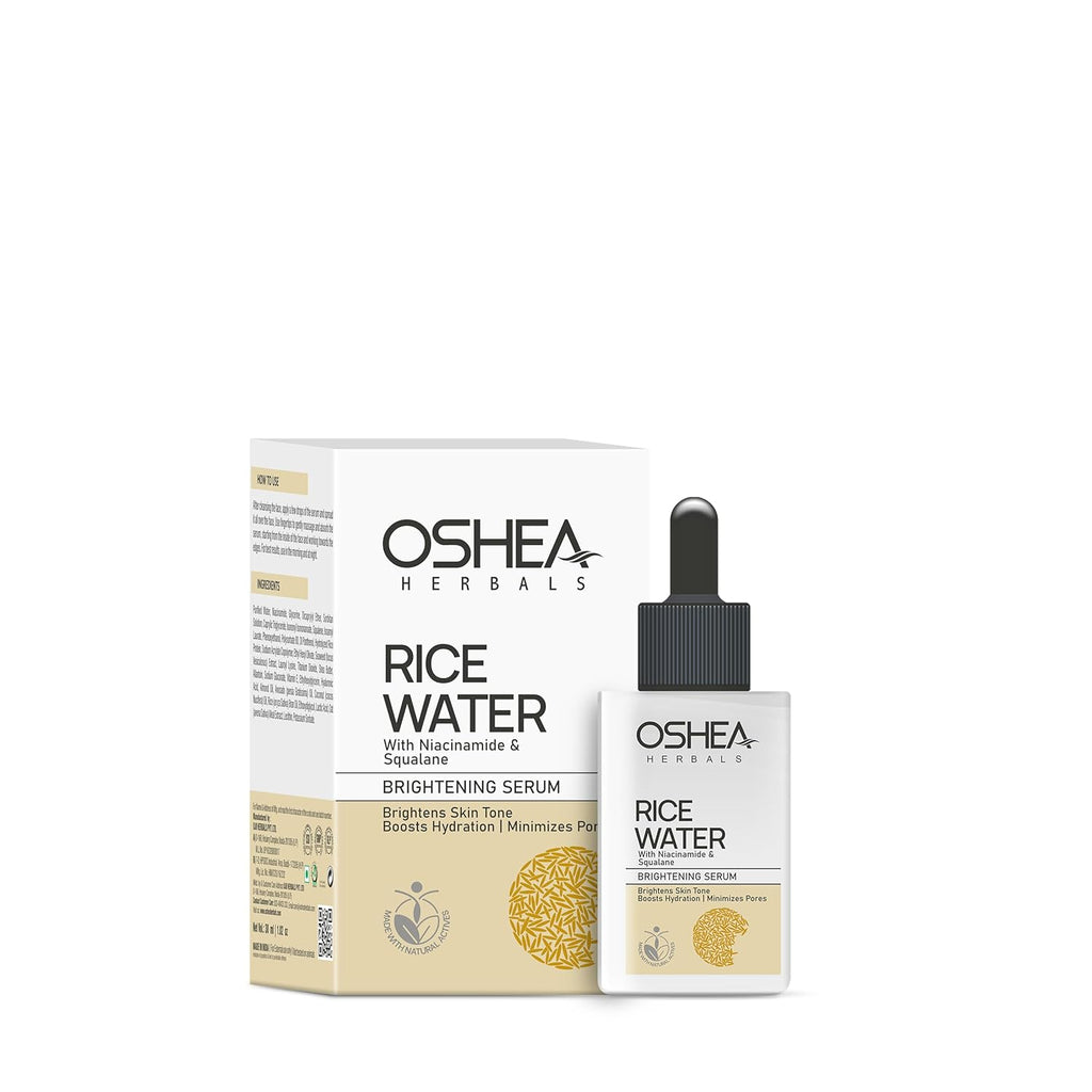 Oshea Herbals Rice Water Brightening Face Serum for Men & Women | Hydrates Skin with Even Tone & Minimizes Pores | Enriched with Niacinamide & Vitamin E for Glowing Skin - 30ml