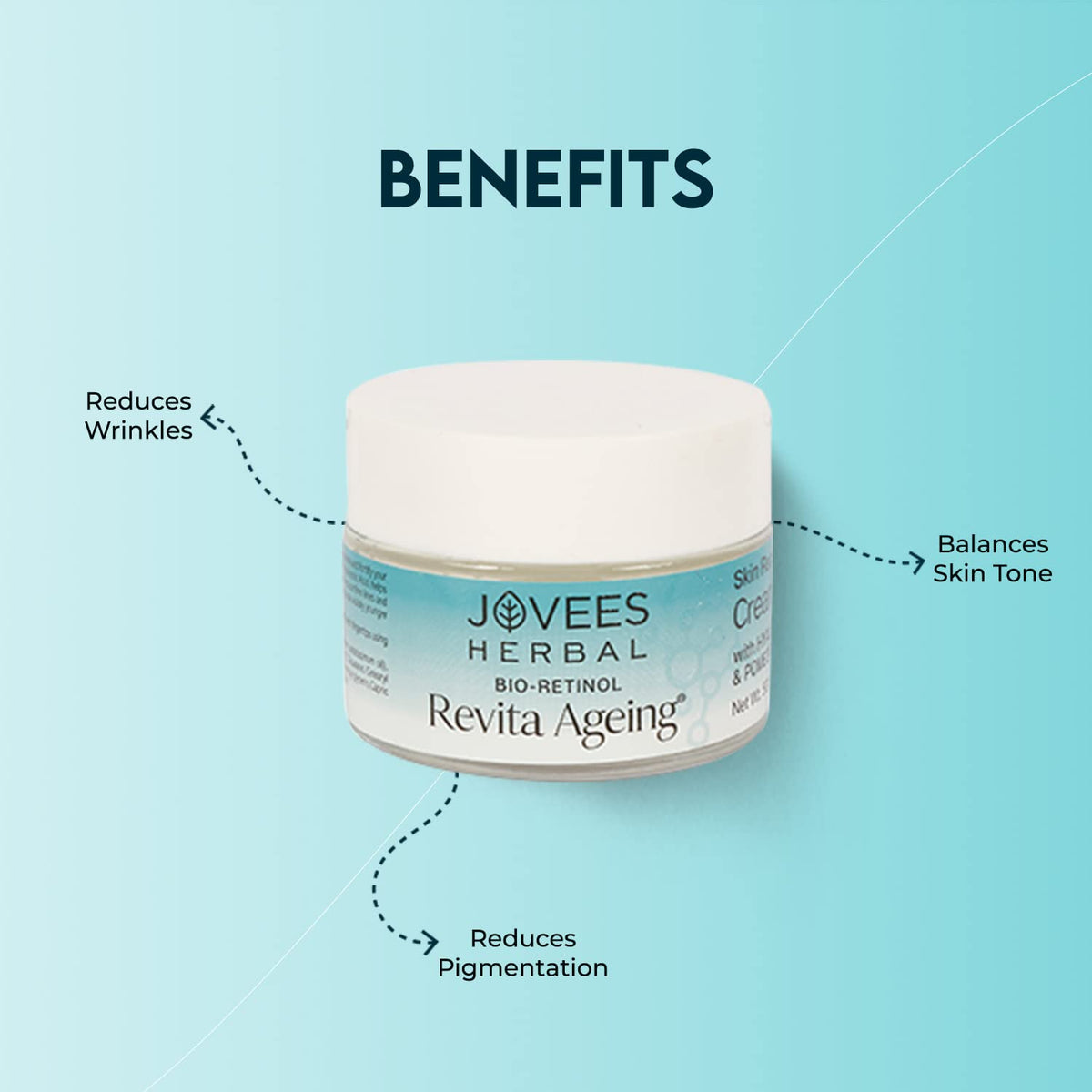 Jovees Herbal Bio-Retinol Revita Ageing Face Cream | Made with Eco-Certified Bio-Retinol | Reduce Sign of Ageing, Hyperpigmentation & Improves Uneven Skin Tone 50g