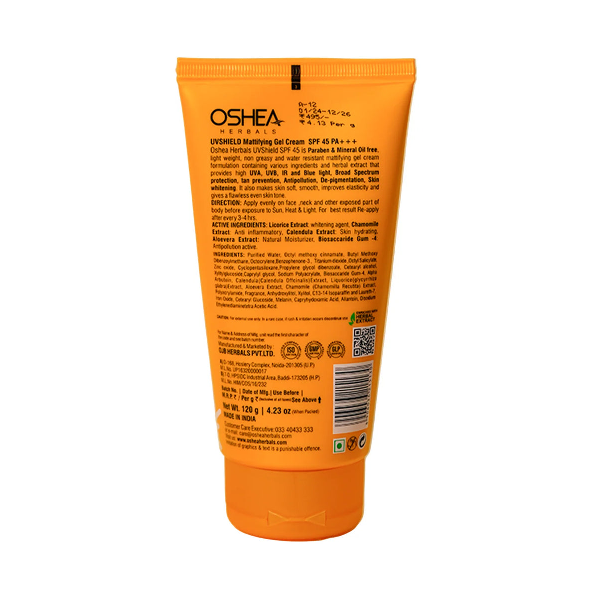 Oshea Herbals Uv Shield Mattifying Gel Cream SPF 45 PA +++ All Type Skin 120g