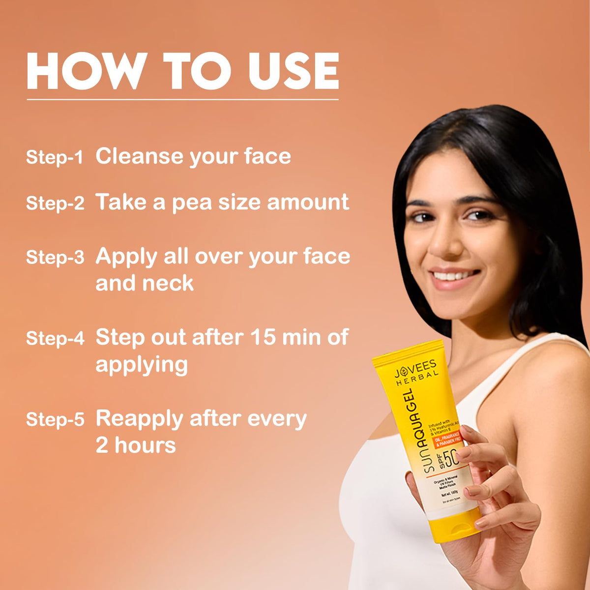 Jovees Herbal Sun Aqua Gel Sunscreen SPF 50 PA+++ | Lightweight| 1% Hyaluronic Acid | Non-Greasy, No White Cast | Perfect for Oily & Combination Skin | Sunscreen For Men/Women 100g