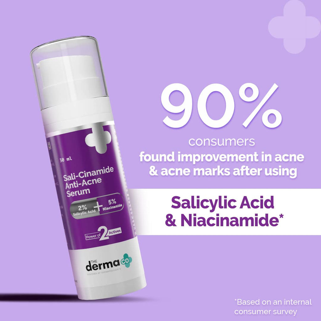 The Derma Co Sali-Cinamide Anti-Acne Face Serum I 2% Salicylic Acid & 5% Niacinamide I Fights Active Acne & Treats Acne Marks I Serum For Acne Prone & Oily Skin I Power Of 2 Actives 30ml