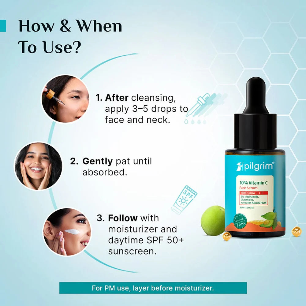 pilgrim 10% Vitamin C Face Serum For Triple Glow+++ 30ml