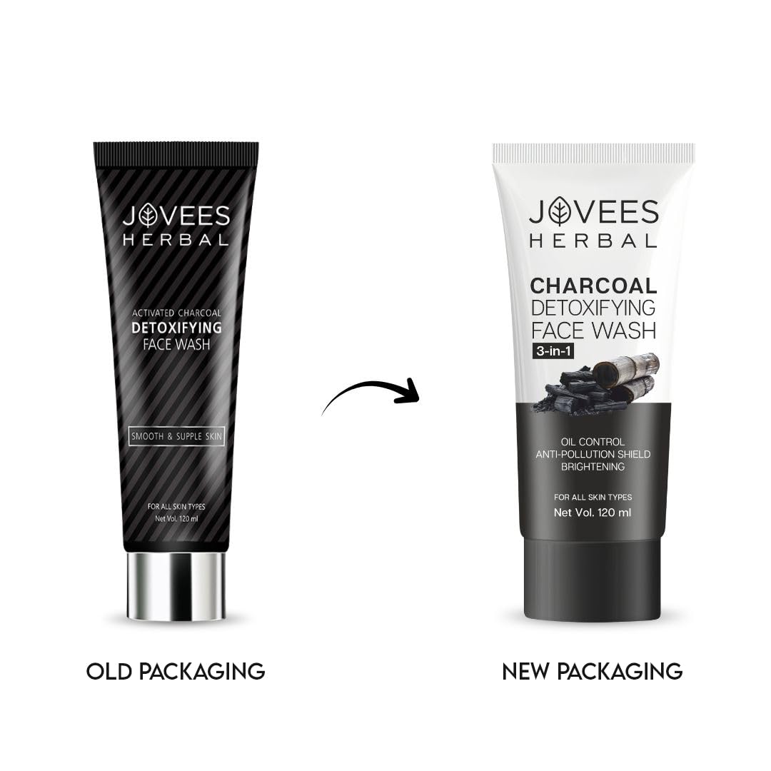 Jovees Herbal Activated Charcoal Detoxifying Face Wash For Anti Pollution, Deep Pore Cleansing, Oil Control, Removes Dirt & Impurities | Suitable for Acne Prone Skin 120 ML