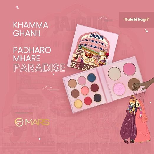 MARS The City Paradise Makeup Kit | Highly Pigmented and Blendable | 9 Eyeshadow Palette with 1 Highlighter, Blusher, Bronzer & Compact Powder each (16.0 gm) (07-Jaipur)