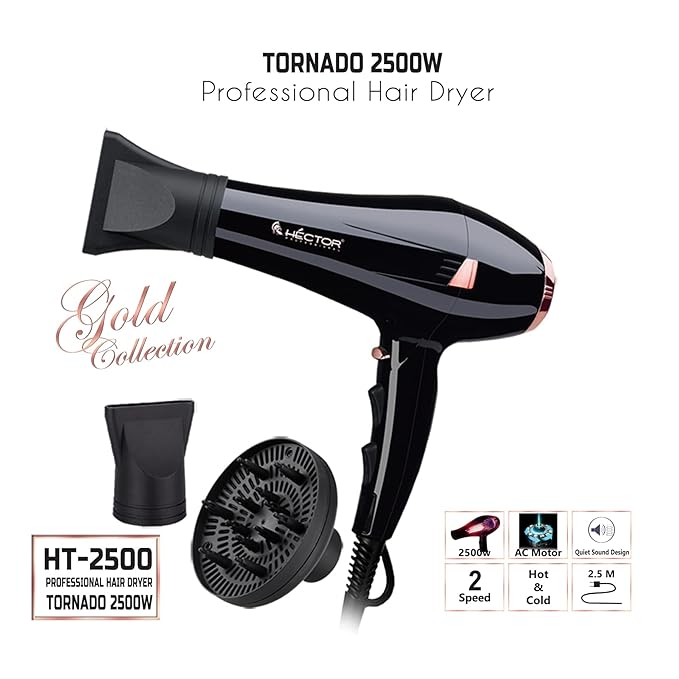 Hector Professional 2500 Watt Tornado Hair Dryer for Women Black