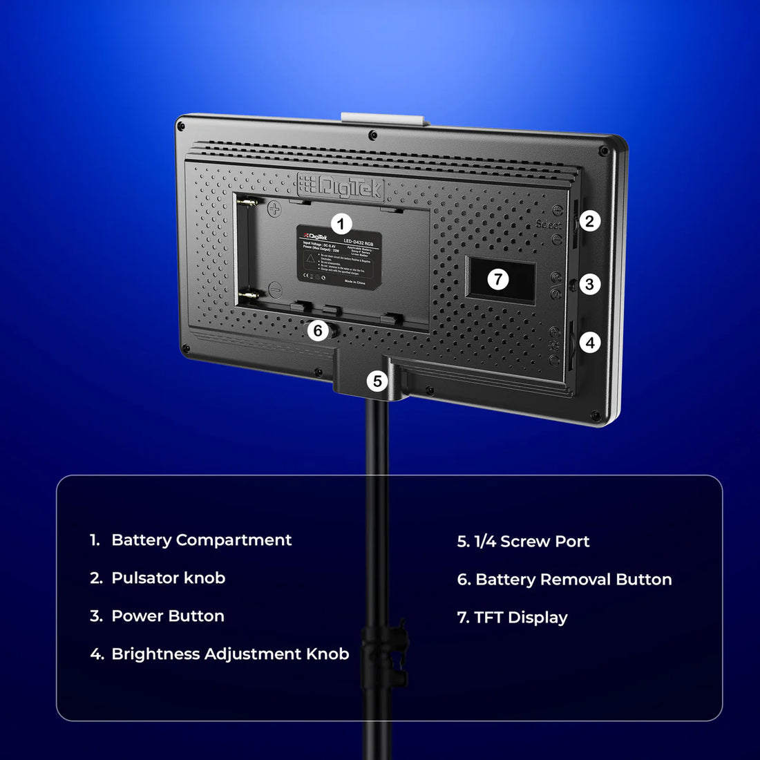 Digitek (LED-D432 RGB) Portable RGB LED Video Light LED-D432 RGB