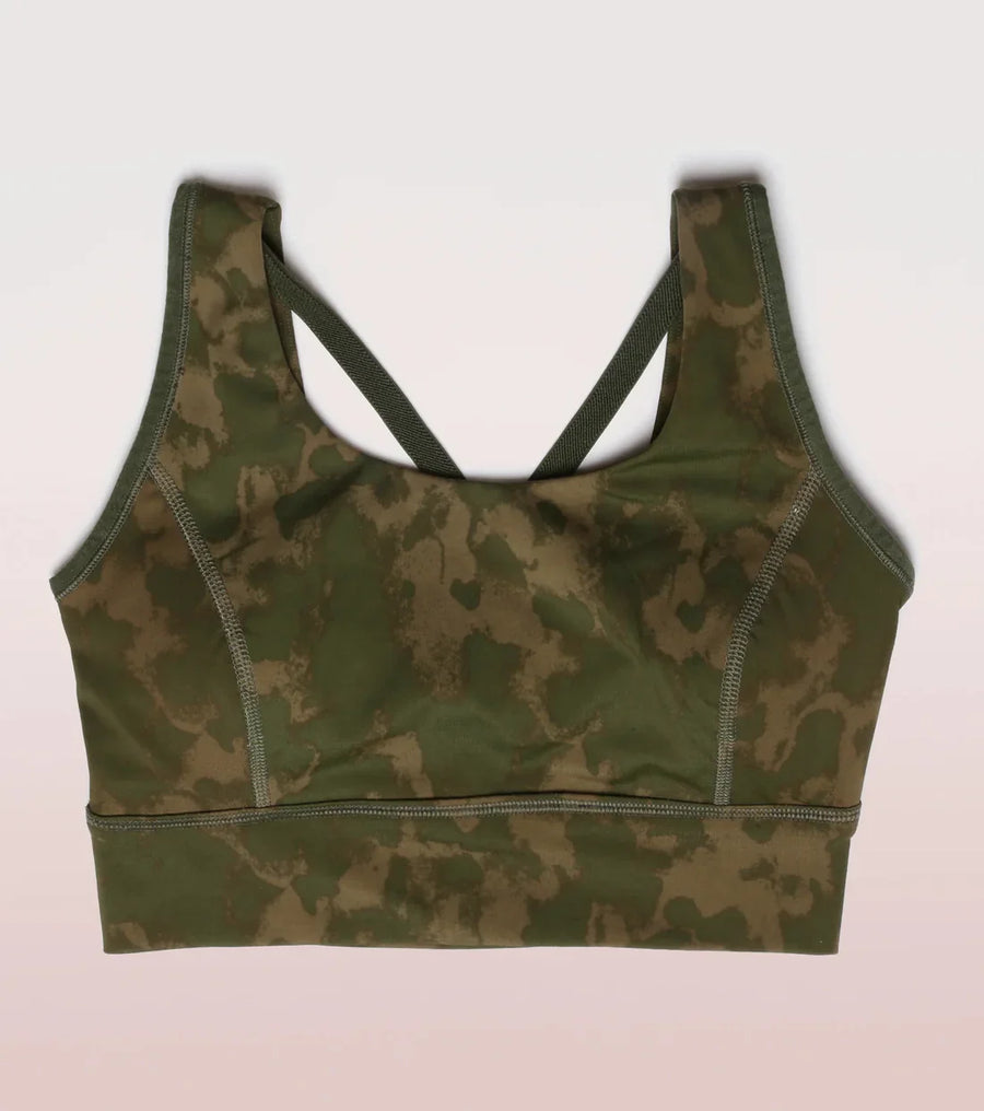 Enamor Longline Sports Bra – Printed | Scoop Neck Medium Impact Dry Fit Sports Bra | Held-in Fit E217