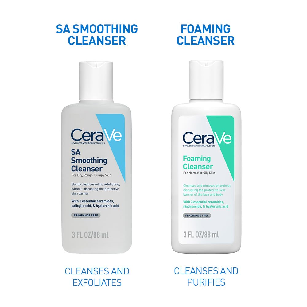 CeraVe SA Smoothing Cleanser For Dry, Rough & Bumpy Skin, contains Salicylic Acid, Ceramides, Hyaluronic Acid|Dermatologist Recommended Face wash (88ml)
