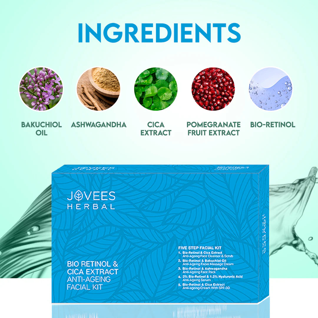 Jovees Bio Retinol & Cica Extract Anti Ageing Facial Kit For Signs of Ageing, Wrinkles, Fine Lines & Dark Spots