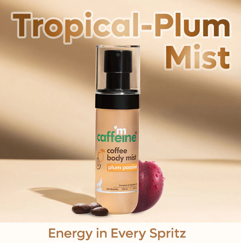 mcaffeine Plum Passion Energizing Coffee Body Mist | Long Lasting fragrance of tropical plum - 100 ml