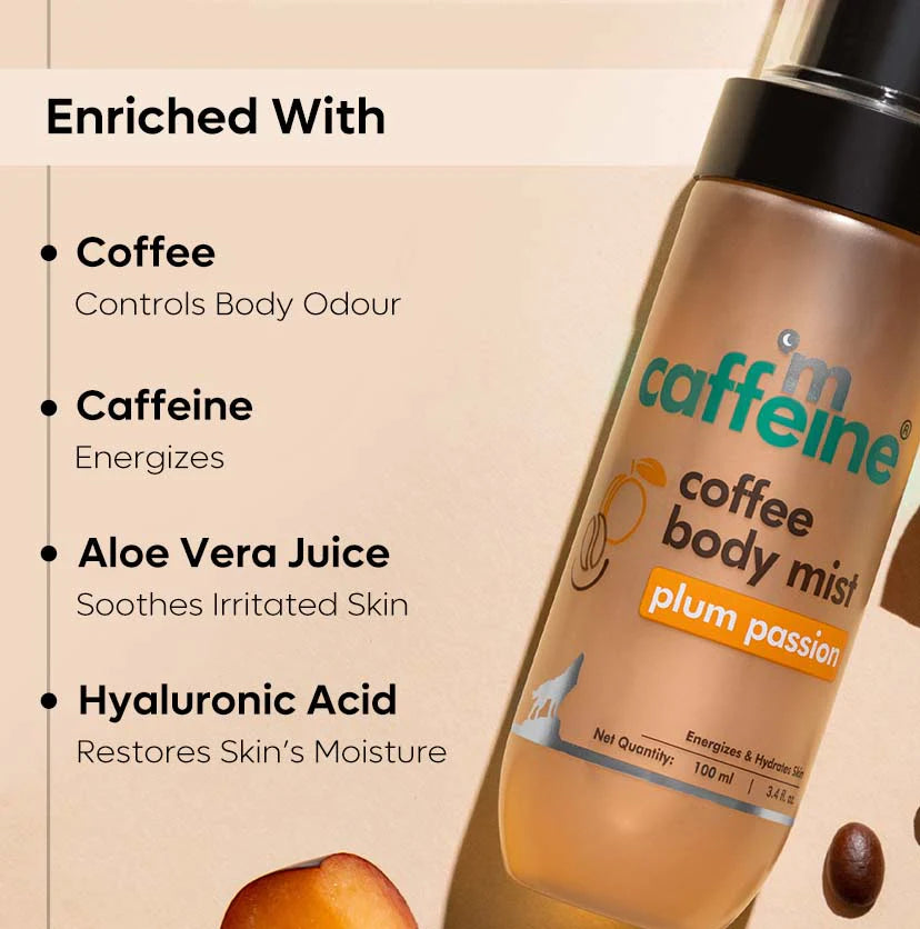 mcaffeine Plum Passion Energizing Coffee Body Mist | Long Lasting fragrance of tropical plum - 100 ml