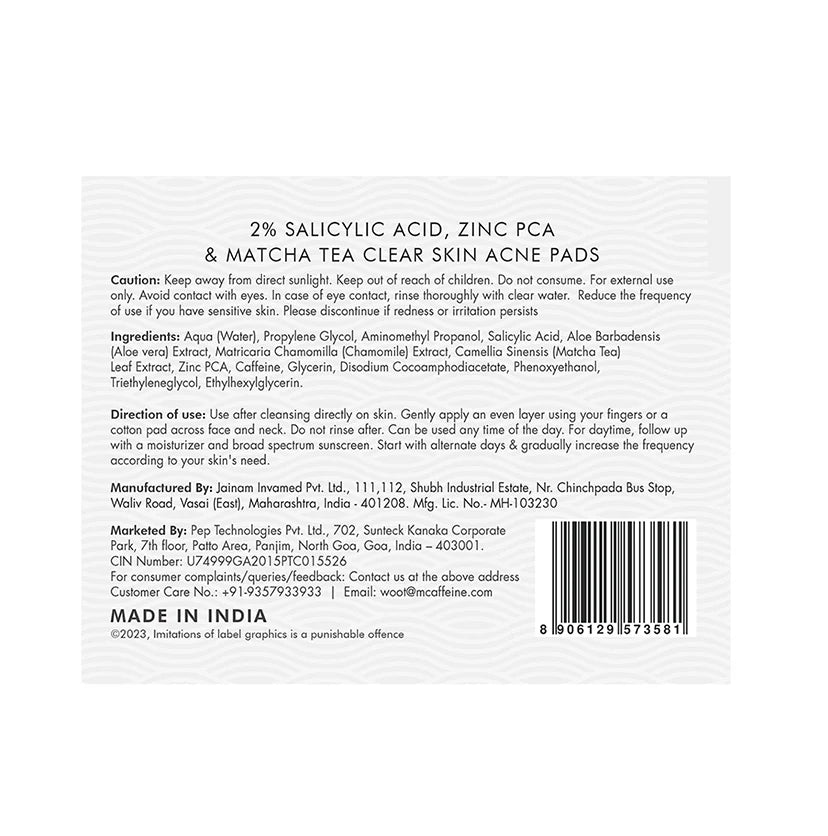 Mcaffeine 2% Salicylic Acid Serum Clear Skin Acne Pads with Matcha Tea - 40 N (x1)