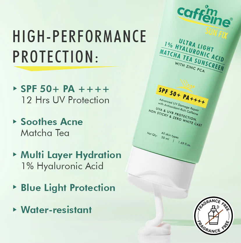 Mcaffeine Sun Fix Ultra Light 1% Hyaluronic Acid Matcha Tea Sunscreen SPF 50+ PA++++