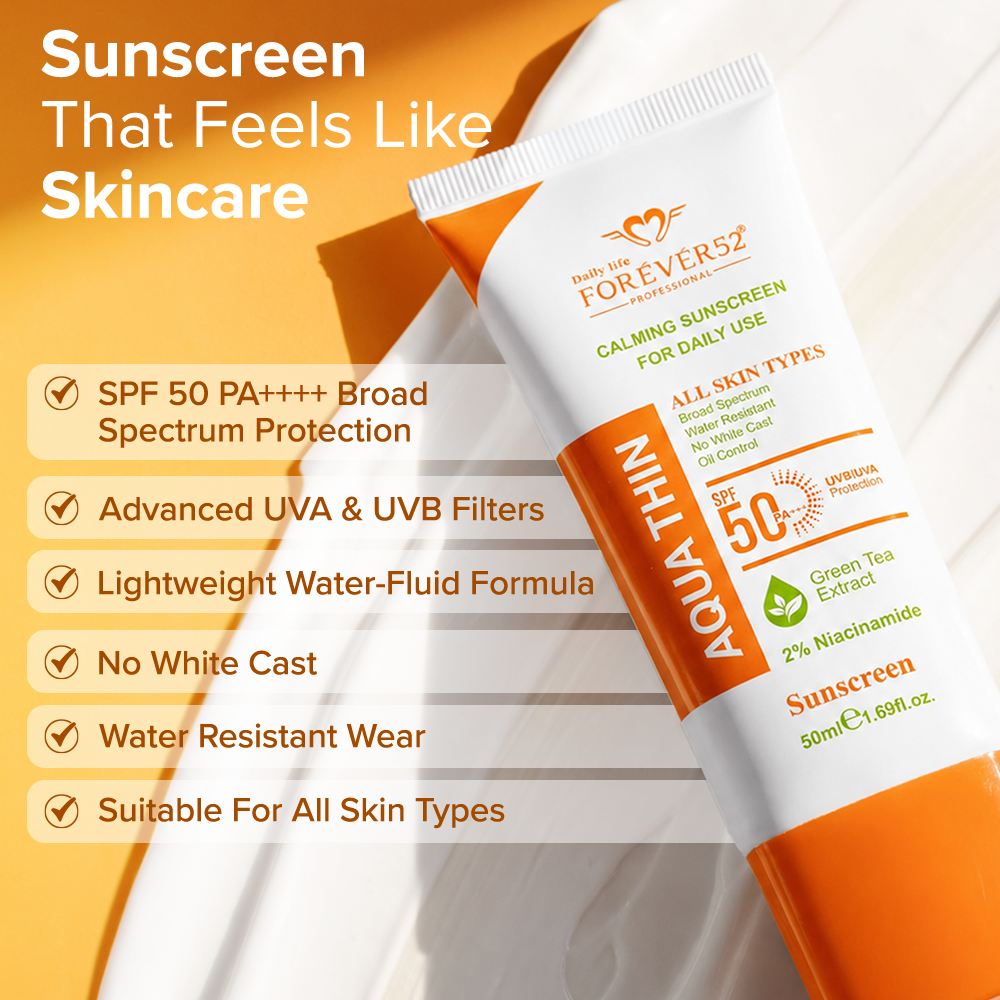 Forever52 Aqua Thin Calming Sunscreen for daily use SPF 50 PA++++ | 2% Niacinamide & Green Tea Extract | UVA/UVB Protection FAQ001 50ML