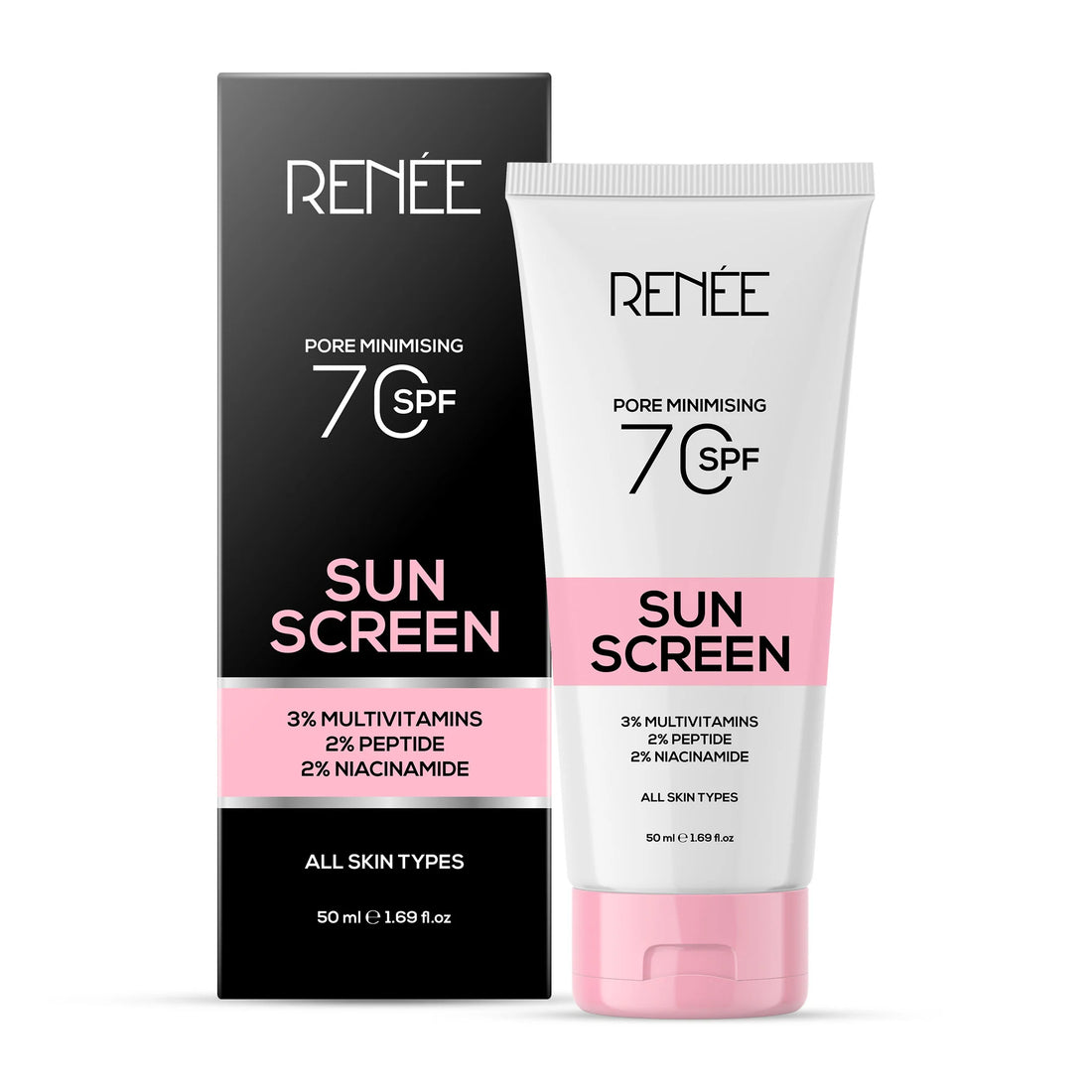 RENEE Pore Minimising Sunscreen SPF 70 with 3% multivitamins, 2% Peptides and 2% Niacinamide 50ml