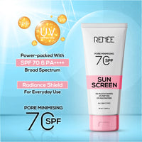 RENEE Pore Minimising Sunscreen SPF 70 with 3% multivitamins, 2% Peptides and 2% Niacinamide 50ml