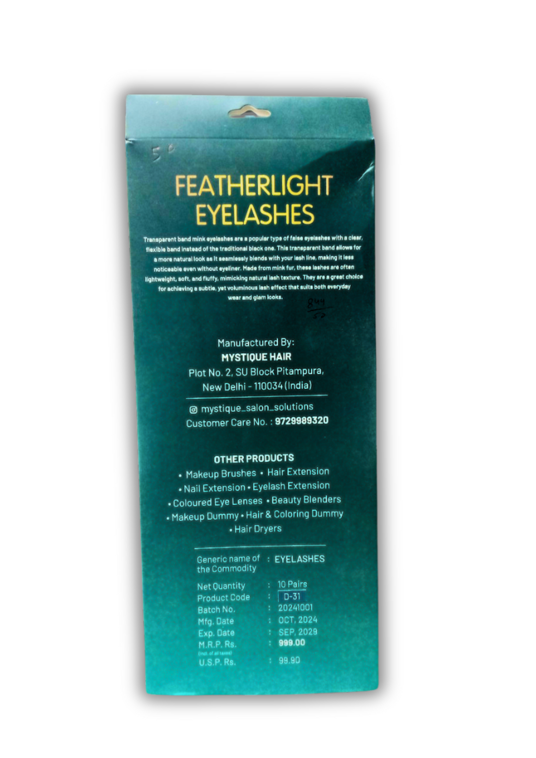 MYSTIQUE HAIR FEATHERLIGHT EYE LASHES TRANSPARENT BAND MINK EYELASHES 10 PAIRS