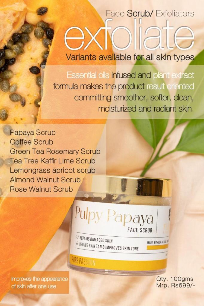 FLAURA ESSENTIALS PURE PASSION PULPY PAPAYA FACE SCRUB QTY.50GMS