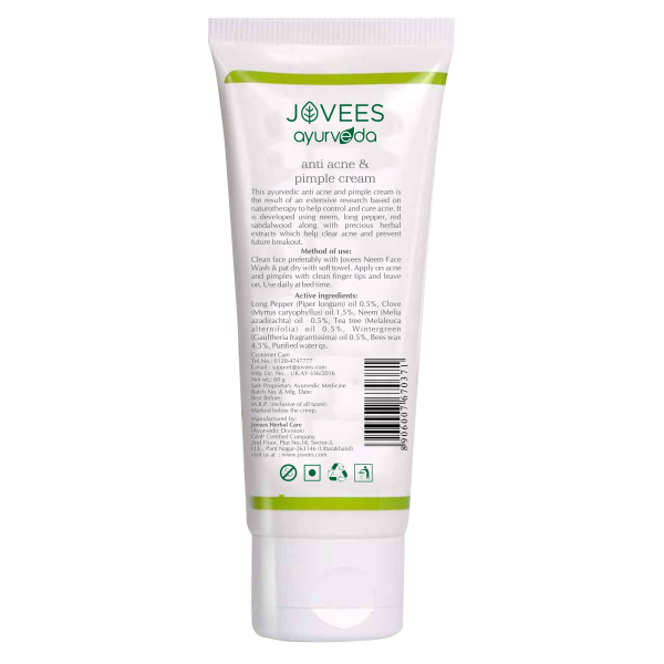 Jovees Anti Acne & Pimple Cream | Oily, Sensitive & Acne Prone Skin 60gm