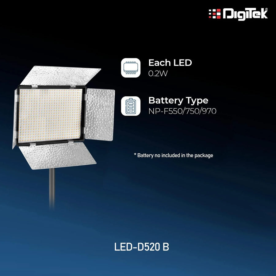 Digitek (LED-D520 B) Professional LED 37W Video Light + Battery Compatible with Tripods, Monopods, Cameras, Table Stand & Camcorder, for YouTube Video, Product Photography, Makeup Shoot Proudly Make in India