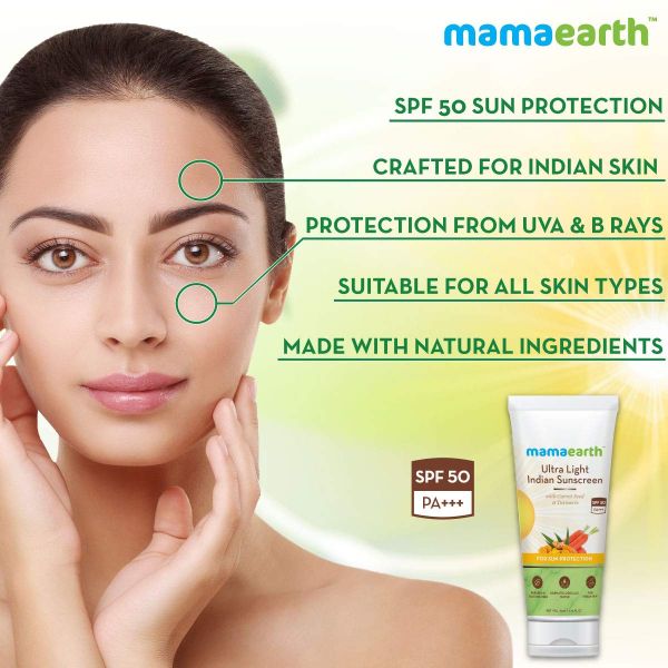 Mamaearth Ultra Light Indian Sunscreen SPF50 PA+++ With Turmeric & Carrot Seed (80gm)