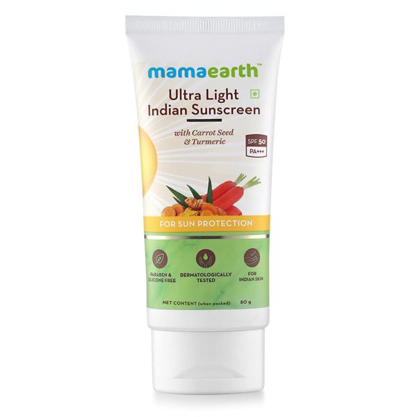 Mamaearth Ultra Light Indian Sunscreen SPF50 PA+++ With Turmeric & Carrot Seed (80gm)