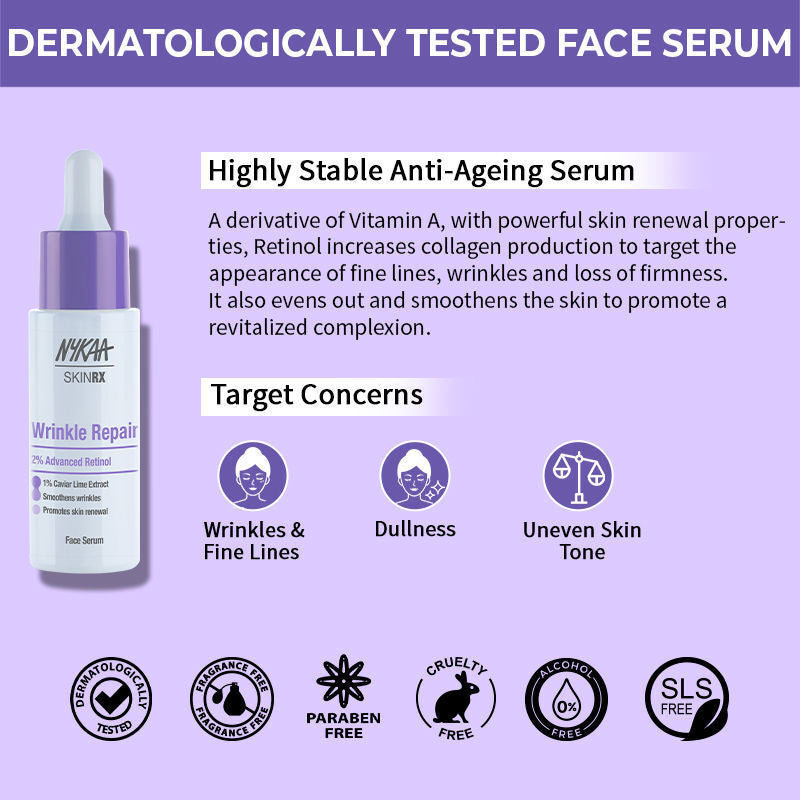 Nykaa SkinRX 2% Advanced Retinol Night Face Serum for Anti- Ageing Reduces Fine Lines & Wrinkles (30ml)