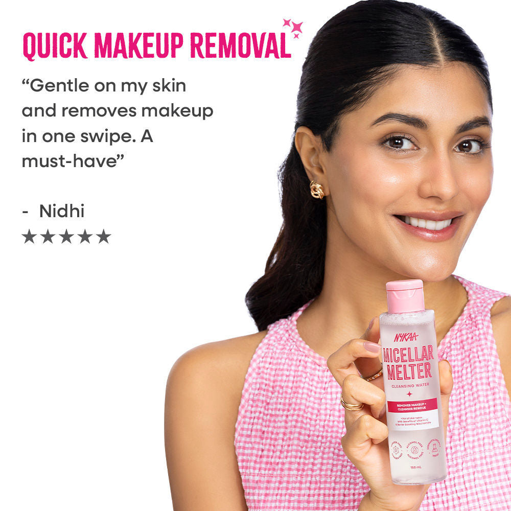 Nykaa Micellar Melter Cleansing Water - Sensitive Skin Gentle Cleanser With Vitamin C & Niacinamide (150ml)