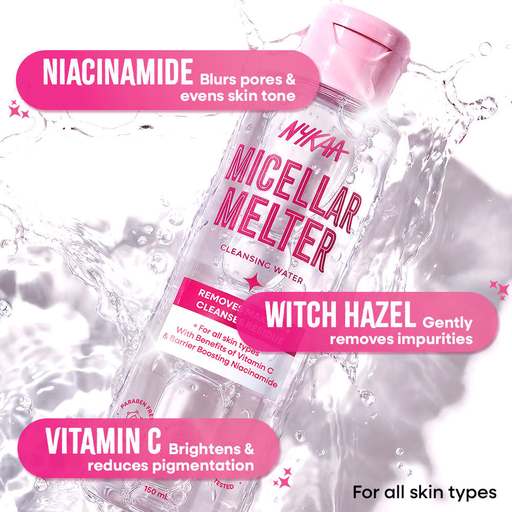 Nykaa Micellar Melter Cleansing Water - Sensitive Skin Gentle Cleanser With Vitamin C & Niacinamide (150ml)