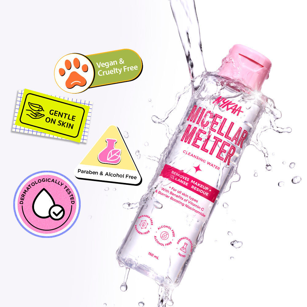 Nykaa Micellar Melter Cleansing Water - Sensitive Skin Gentle Cleanser With Vitamin C & Niacinamide (150ml)