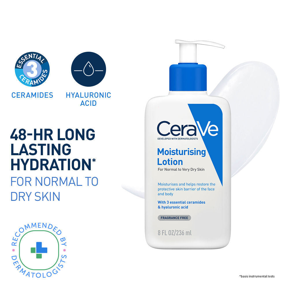 CeraVe Moisturizing Lotion for Face & Body, Ceramides & Hyaluronic Acid, Dermatologist Recommended